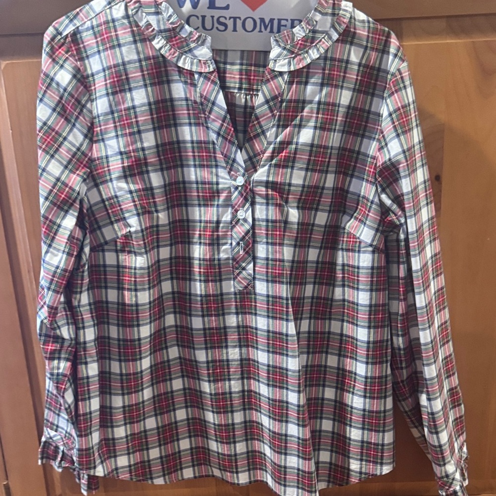 Talbots Plaid Ruffle Blouse